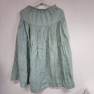 Susans Light Green Midi Skirt Medium Elastic Waist A-Line Pull-On Pleated Casual